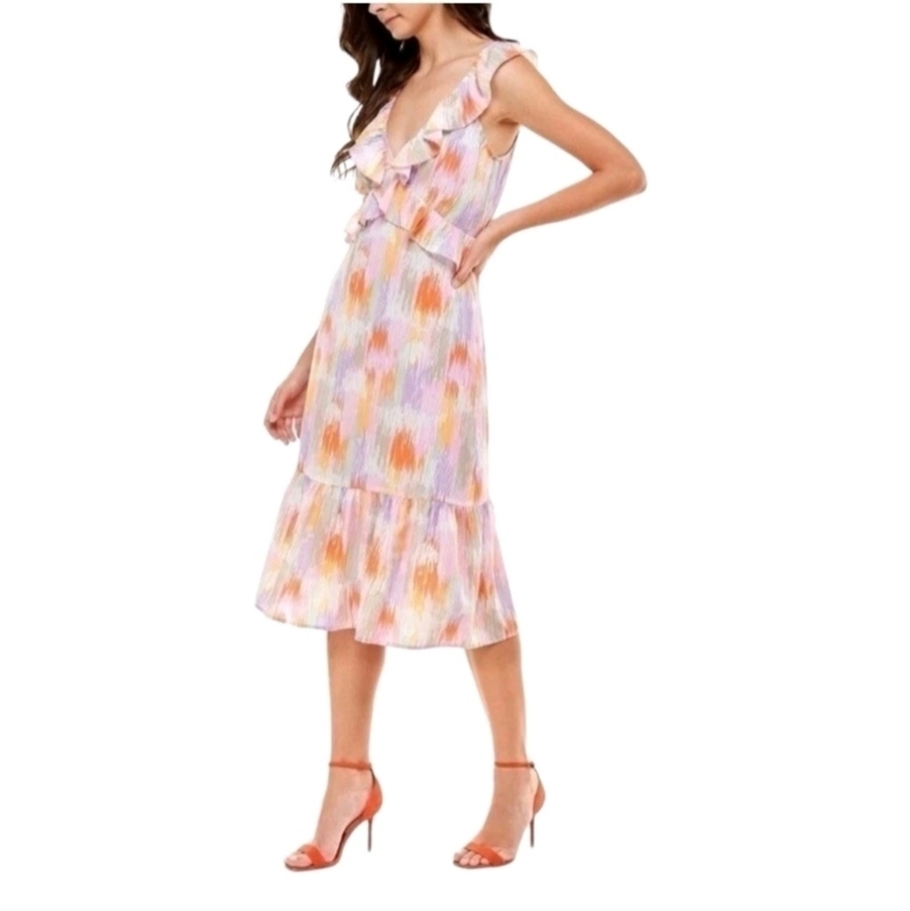 NWT COLLECTIVE CONCEPTS MIDI DRESS MULTICOLOR SIZE MEDIUM RUFFLES OPEN BACK